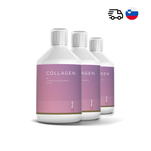 Wetality Collagen with Vitamin D Package - 3x 25 ml bottles with collagen, vitamin D3, and hyaluronic acid for optimal skin and joint health.