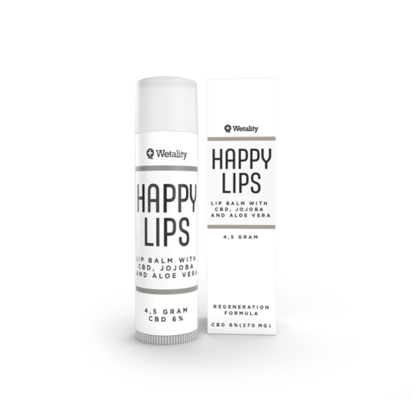 Wetality Happy Lips Balm - 6% CBD, with jojoba oil, beeswax, and aloe vera to nourish, moisturize, and protect your lips.
