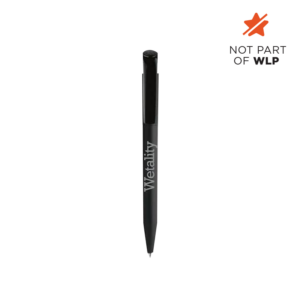 Wetality Ball Pen - Black ball pen with blue ink and rubber surface, known for its quality and smooth writing.