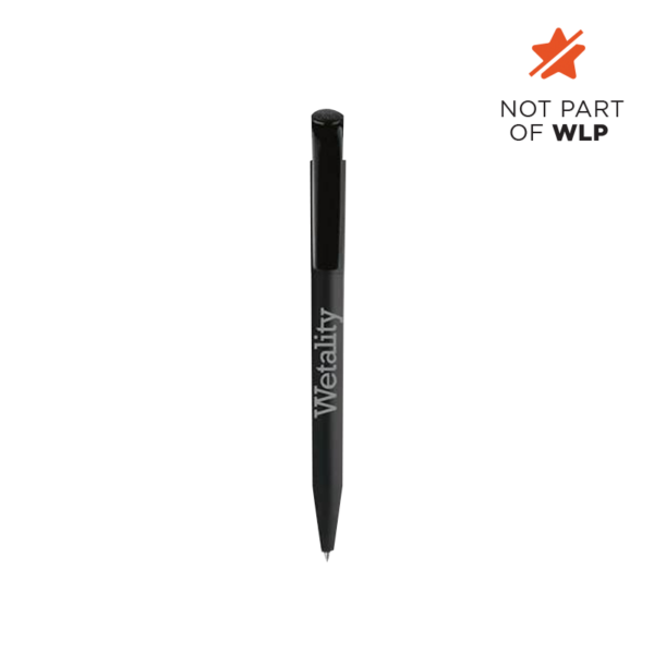 Wetality Ball Pen - Black ball pen with blue ink and rubber surface, known for its quality and smooth writing.