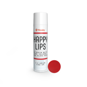 Happy Lips Holiday Edition - 6% CBD, with jojoba oil, beeswax, and aloe vera, in red color to nourish and protect your lips