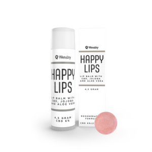 Wetality Happy Lips Balm in Colour - 6% CBD, with jojoba oil, beeswax, and aloe vera to nourish, moisturize, and protect your lips, now in color.